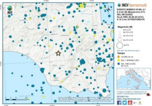 Evento sismico del 8 dicembre 2022, ML 4.1 tra le province di Catania e Ragusa