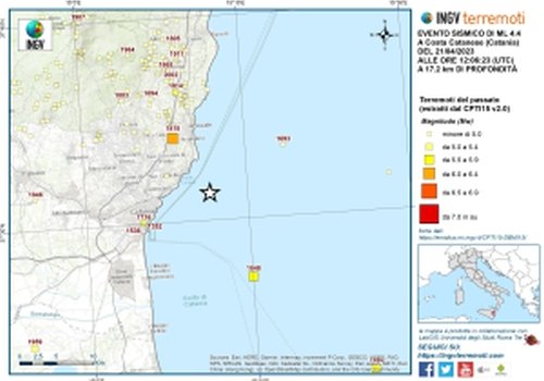 Evento sismico del 21 aprile 2023, ML 4.4, in provincia di Catania